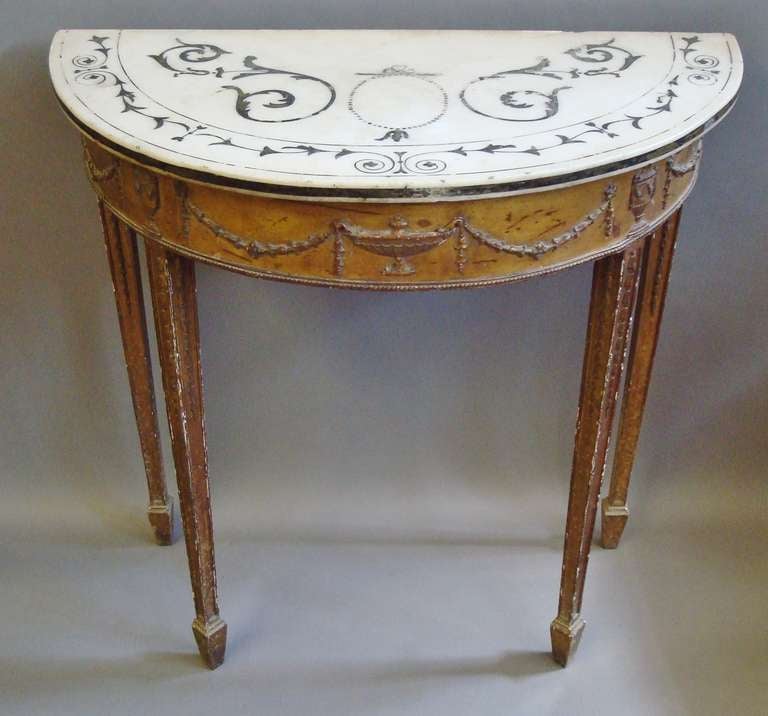 George III Irish Gilt Wood Marble Top Demilune Pier Table