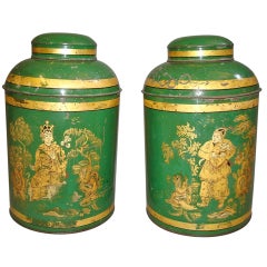 Good Pair of English 19th Century Japanned Tole Tea Canister
