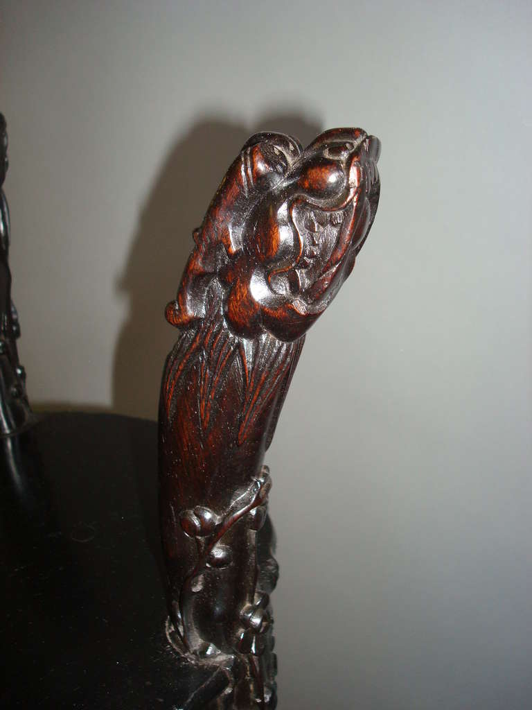 19th Century A C19th Chinese Carved and Ebonised 'Hongmu' Stand