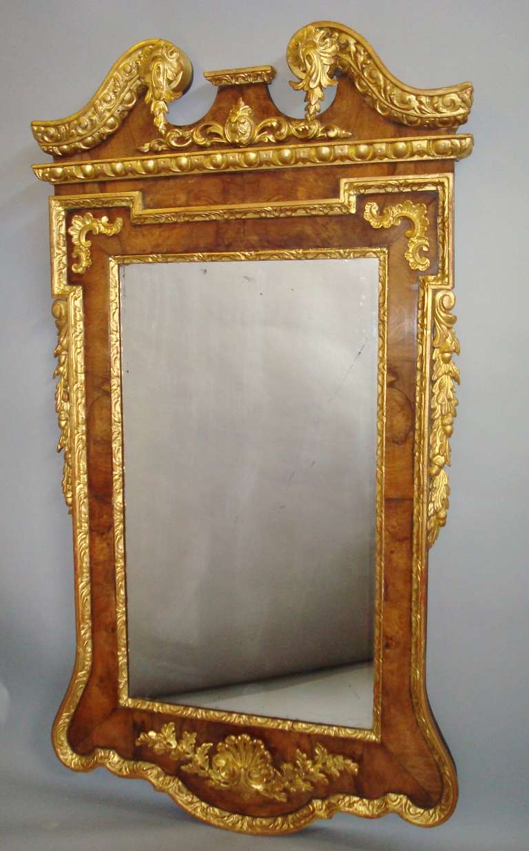 Impressive George II Walnut and Parcel-Gilt Wall Mirror For Sale 5