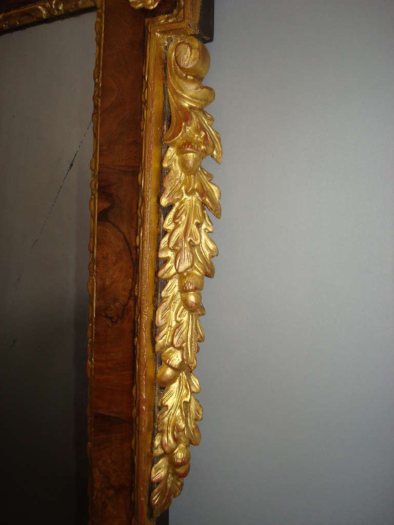 Impressive George II Walnut and Parcel-Gilt Wall Mirror For Sale 1