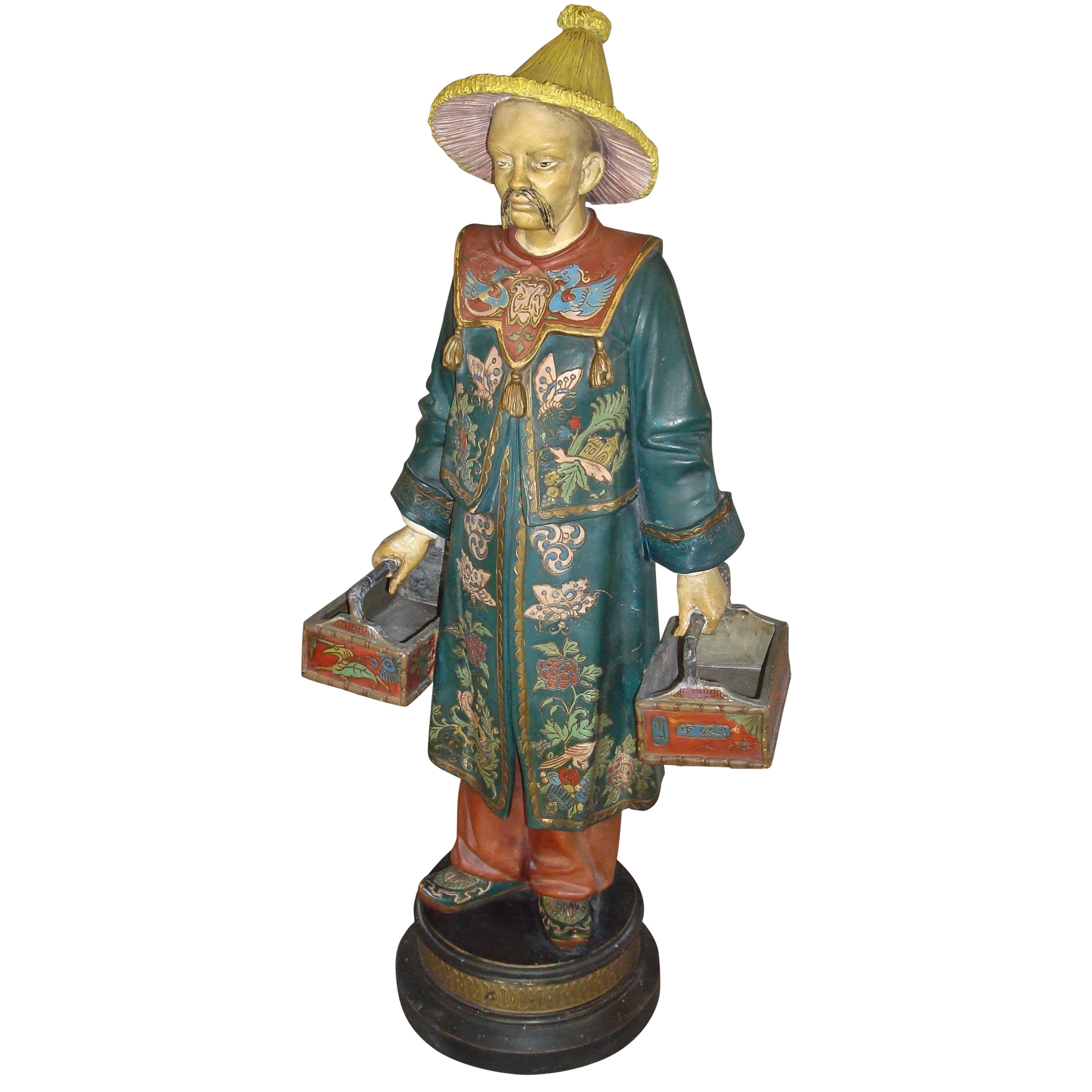 19th century Decorated Terracotta China Man Statue For Sale
