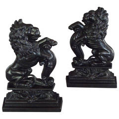 Antique 19th century Pair of Cast Iron Lion Door Stops / Porters