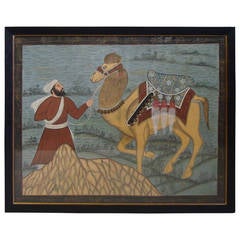Antique Late 19th Century Rajasthani Painting of Indian Keeper and Camel