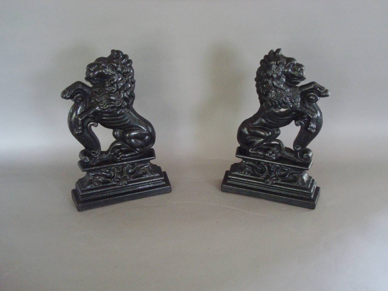 19th century Pair of Cast Iron Lion Door Stops / Porters 2