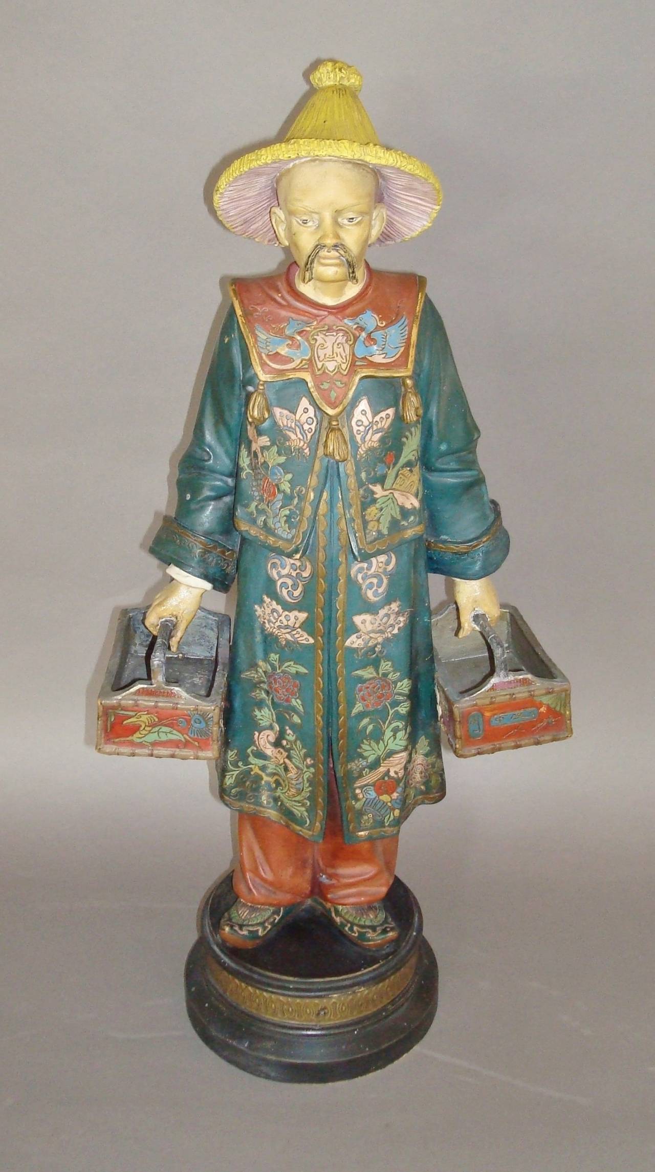 19th century Decorated Terracotta China Man Statue For Sale at 1stDibs