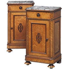 Late C19th pair of French Birds Eye Maple Bedside Cabinets