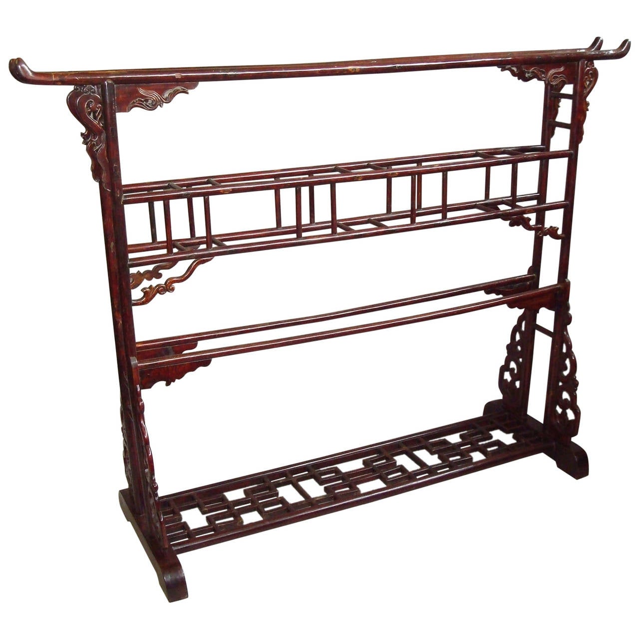 Large C19th Chinese Lacquered Robe Stand or Clothes Horse For Sale at