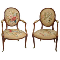 George III Pair of Mahogany Open Armchairs in the Manner of Chippendale
