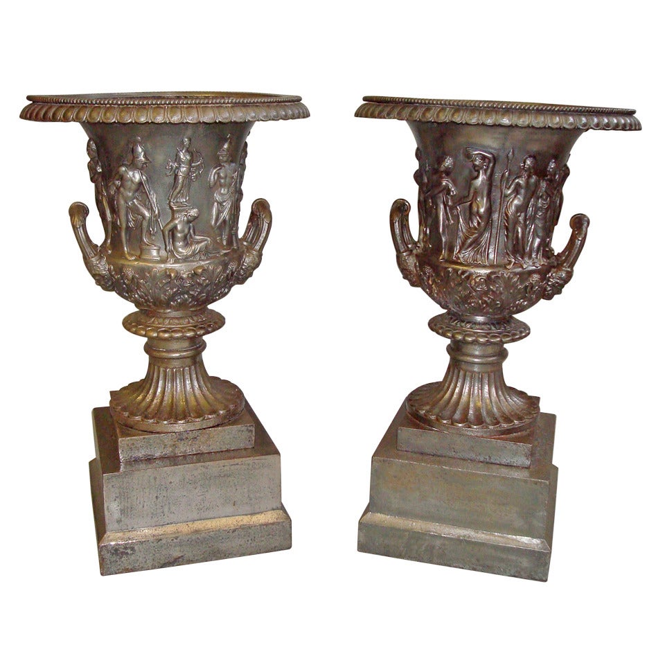 Good Quality Mid-19th Century Pair of Cast Iron Urns For Sale