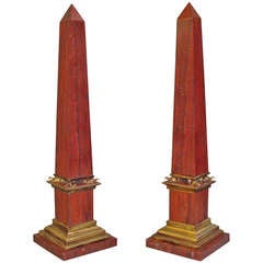 Pair Early C20th Sicilian Jasper Marble Obelisks 1
