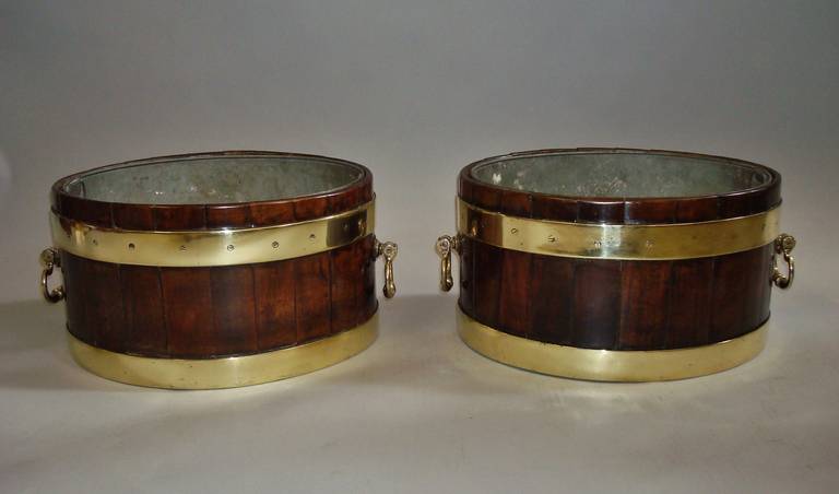 English Rare Pair of Small George III Mahogany Oval Wine Coolers