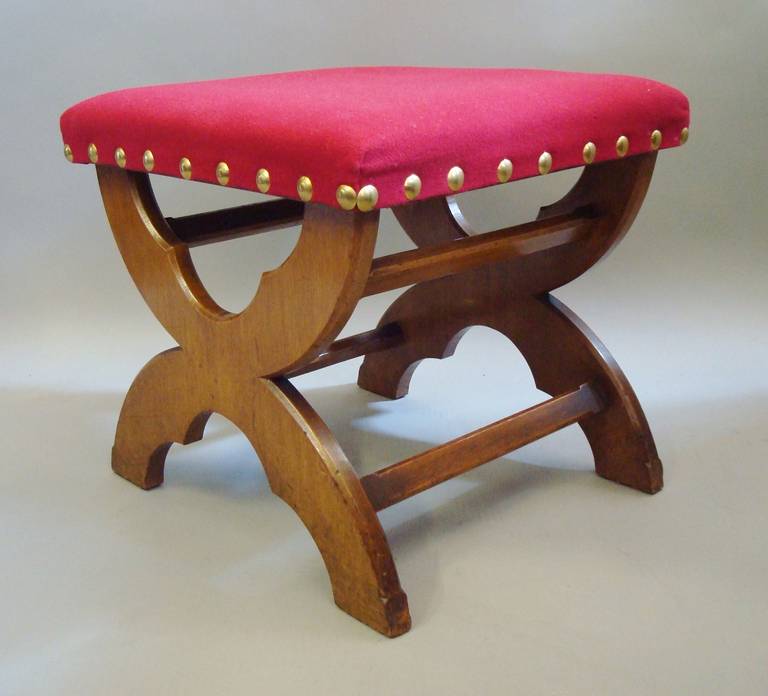 C19th Pair of Gothic Golden Oak Stools For Sale 1