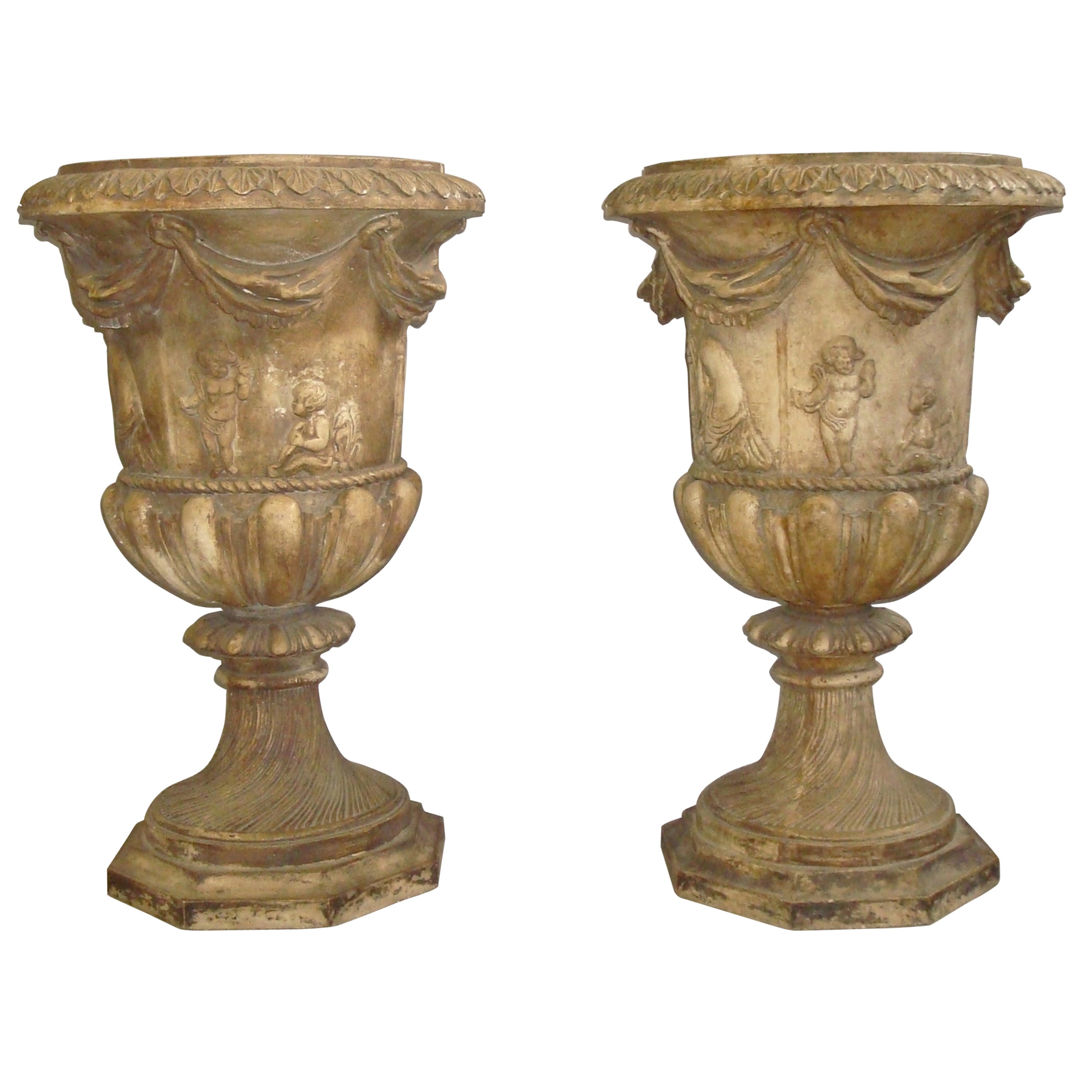 Regency Pair of Neoclassical Plaster Urns For Sale