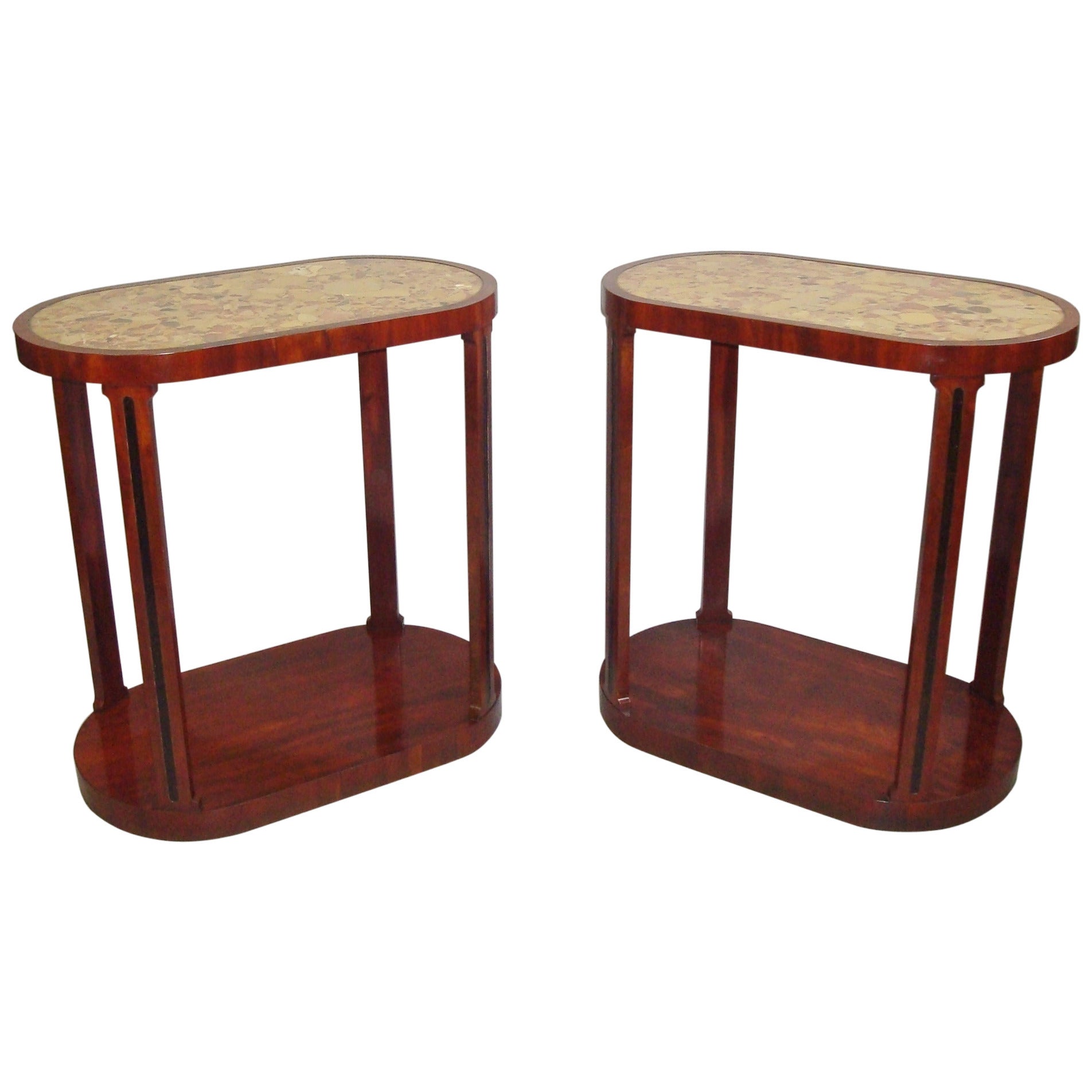 19th Century Pair of Mahogany and Marble End Tables For Sale