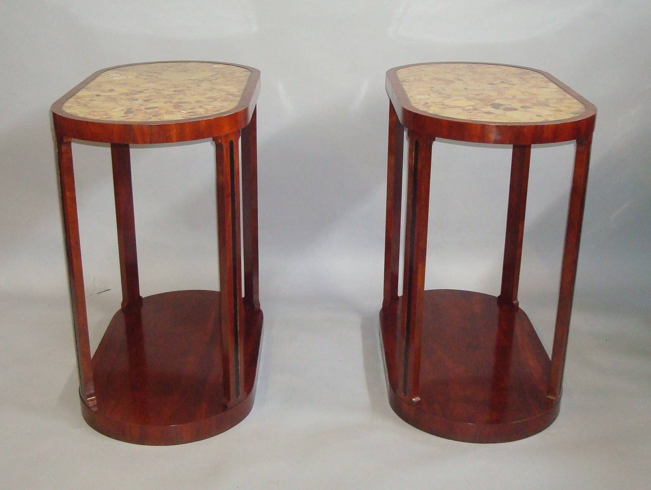 European 19th Century Pair of Mahogany and Marble End Tables For Sale