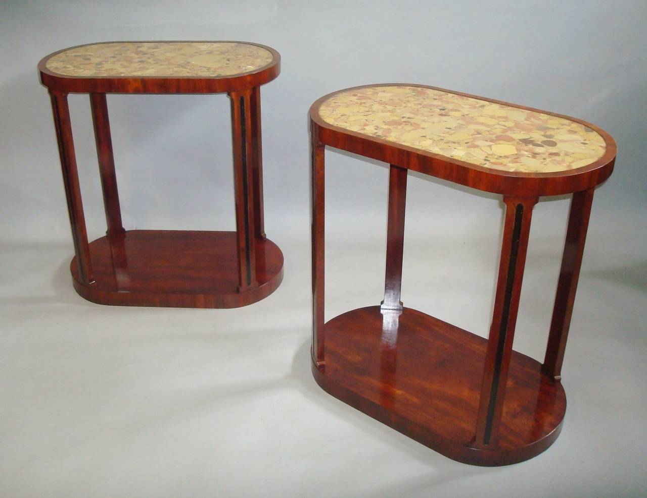 19th Century Pair of Mahogany and Marble End Tables For Sale 1