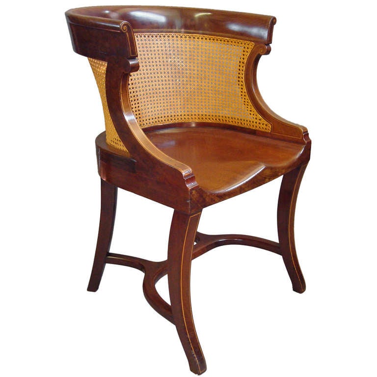 Unusual Regency Style Mahogany And Cane Desk Chair At 1stdibs