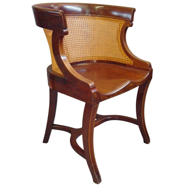 Unusual Regency Style Mahogany And Cane Desk Chair At 1stdibs