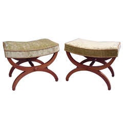 Early C19th Pair of Cherry Wood x Frame Stools
