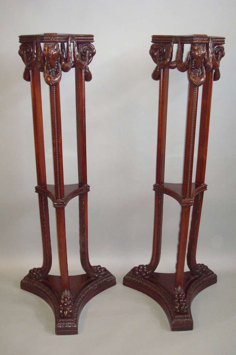 Late C19th Pair of 'Adam' Style Mahogany Torchere Stands