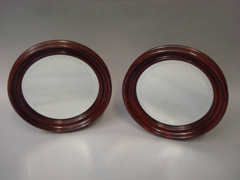 Unusually Small 19th Century Pair of "Porthole" Mirrors
