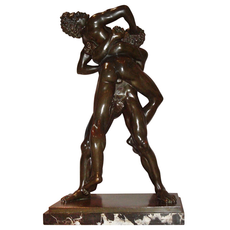 Fine 19th Century Large Bronze Sculpture of Hercules and Antaeus Wrestling