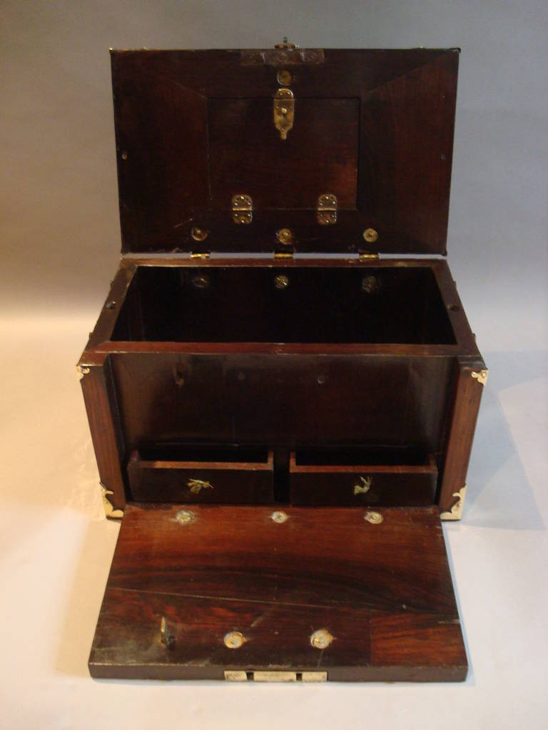 18th Century and Earlier 17th Century Oyster Veneered Kingwood and Brass Mounted Coffre Fort or Casket