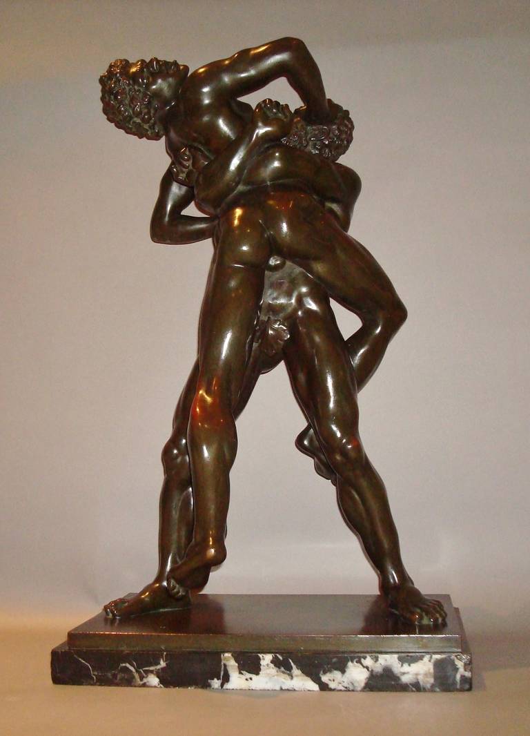 A fine quality C19th large, bronze sculpture of Hercules and Antaeus wrestling (after Stefano Maderno , 1576 - 1636).  With a rich brown patina standing on a black 'marquina' marble plinth.

According to Greek mythology, Antaeus, son of Gaia and