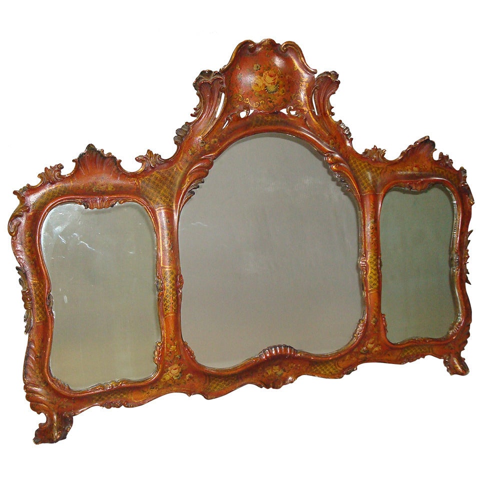 19th Century Venetian Decorated Wall Mirror For Sale
