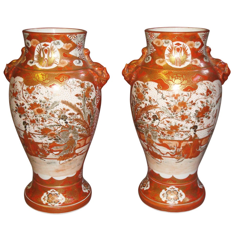 Late 19th Century Pair Japanese Kutani Vases For Sale