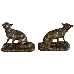 A Charming C19th Pair of Bronze Foxes A Charming C19th Pair of Bronze Foxes