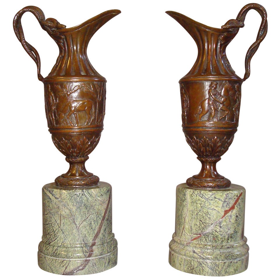 C19th French Pair of Bronze Ewers For Sale