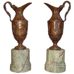 C19th French Pair of Bronze Ewers