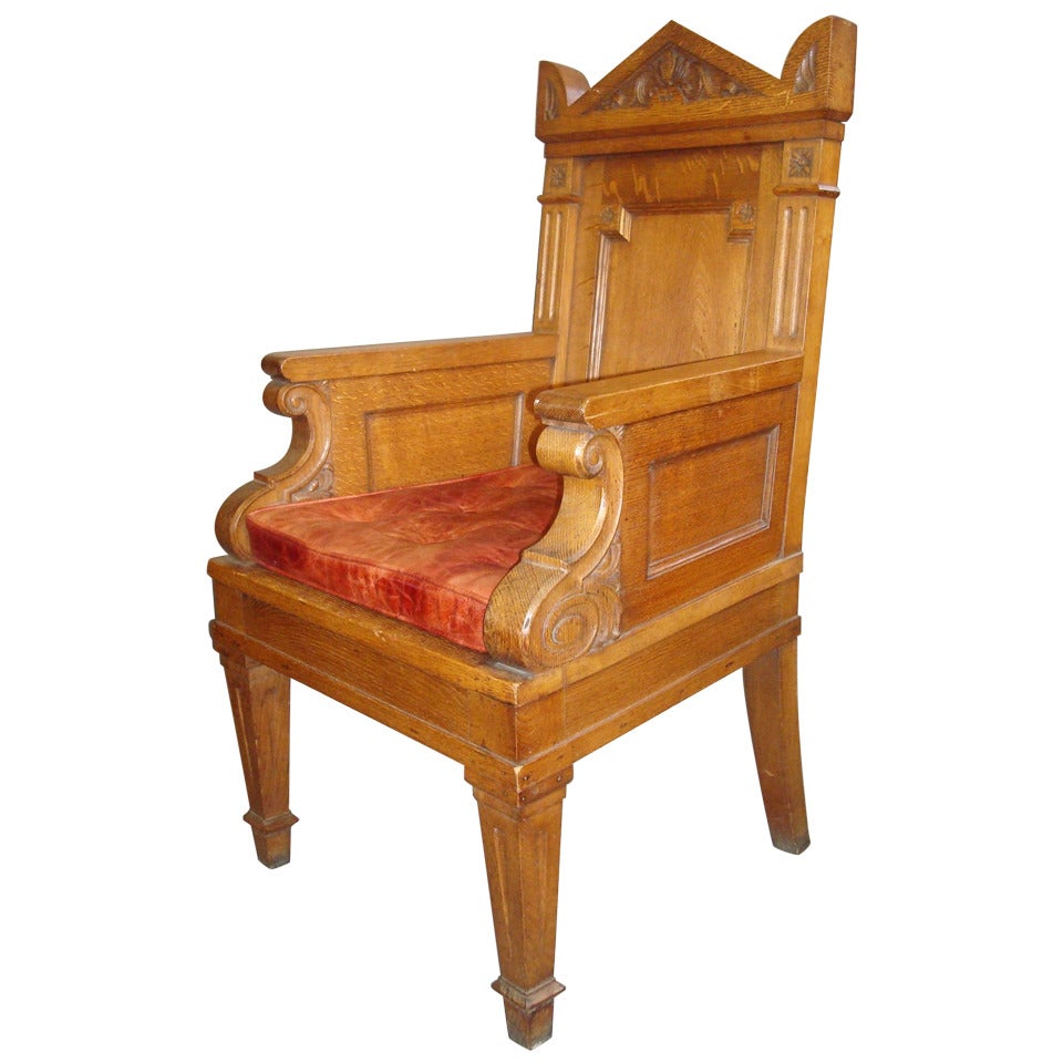 Mid C19th Imposing Oak Throne Armchair For Sale