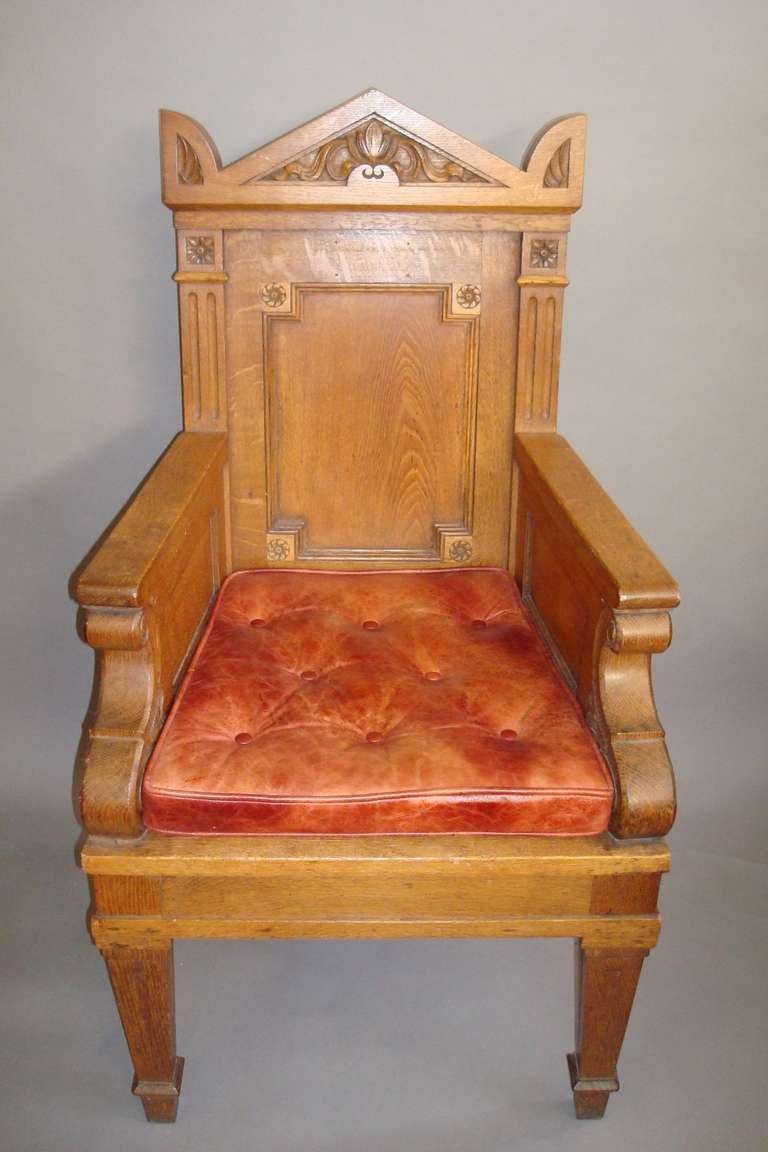 Gothic Mid C19th Imposing Oak Throne Armchair For Sale