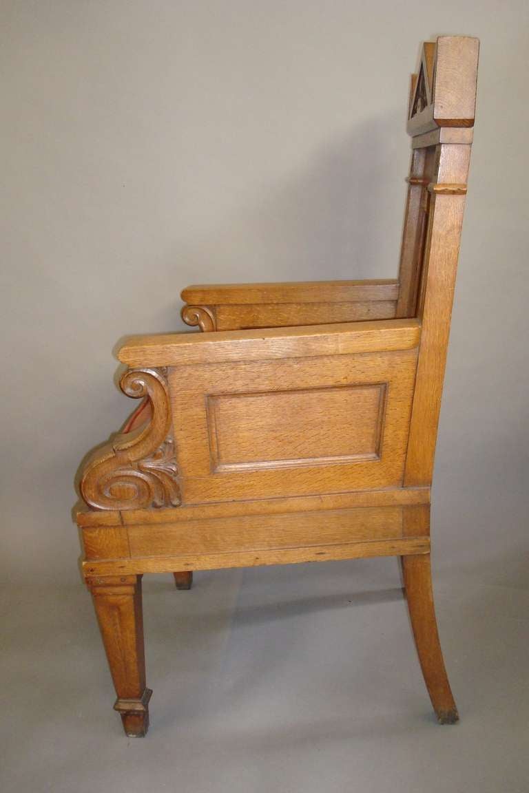 English Mid C19th Imposing Oak Throne Armchair For Sale