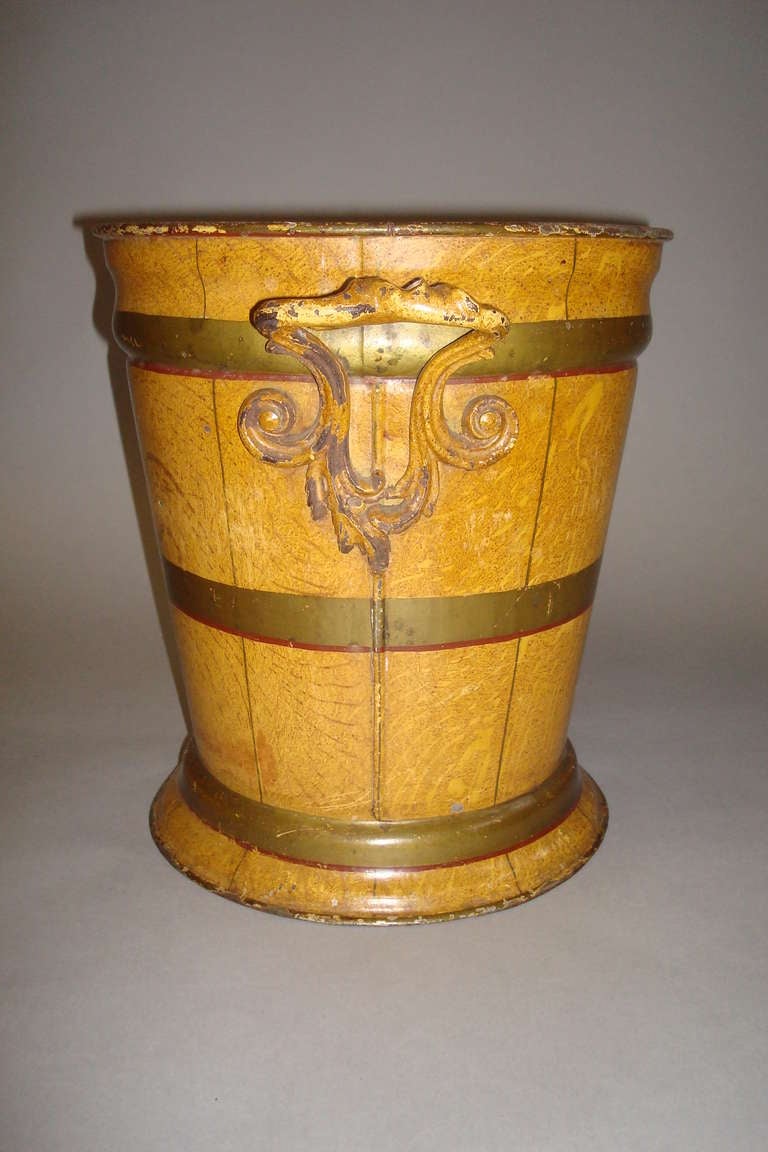 English Mid 19th Century Unusual Japanned Tole Bucket/Jardiniere/Wine Cooler