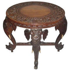 Good C19th Indian Carved Teak 'Elephant' Low Centre Table