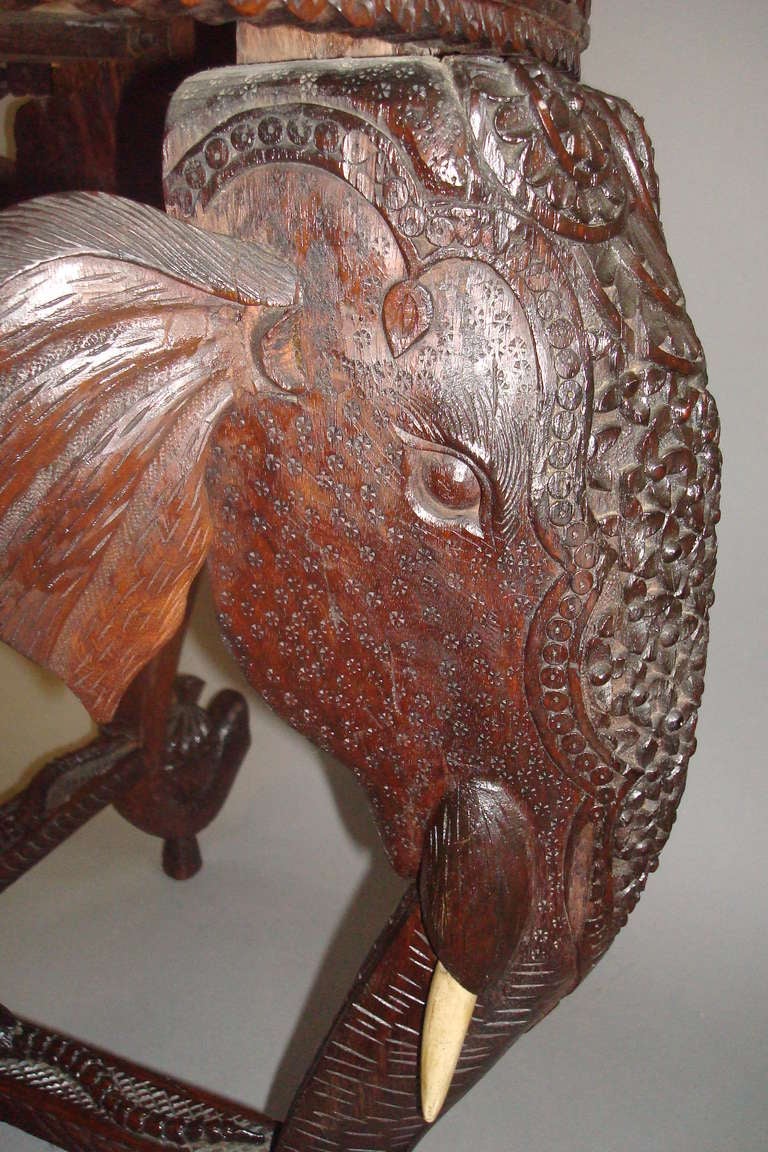Good C19th Indian Carved Teak 'Elephant' Low Centre Table 3