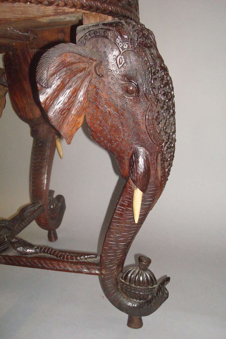 Good C19th Indian Carved Teak 'Elephant' Low Centre Table 4