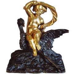 Charming 19th Century Bronze Cherub and Heron