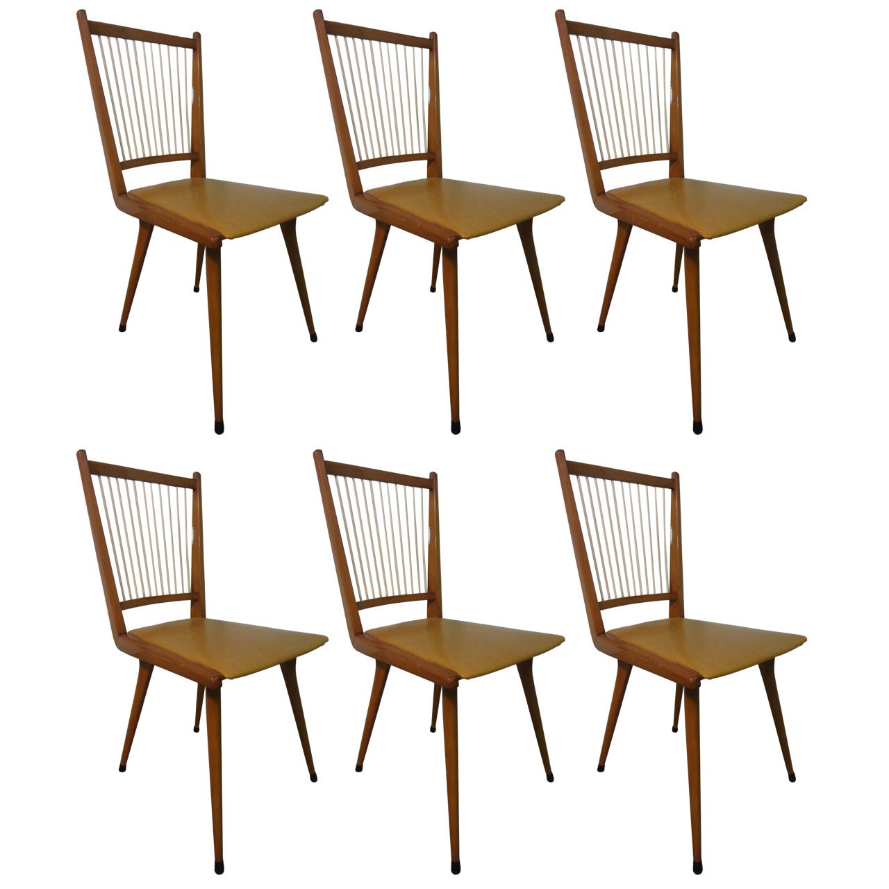 Set of Six Italian Dining Chairs, circa 1950s