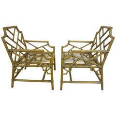 Pair of Bamboo Chippendale Armchairs