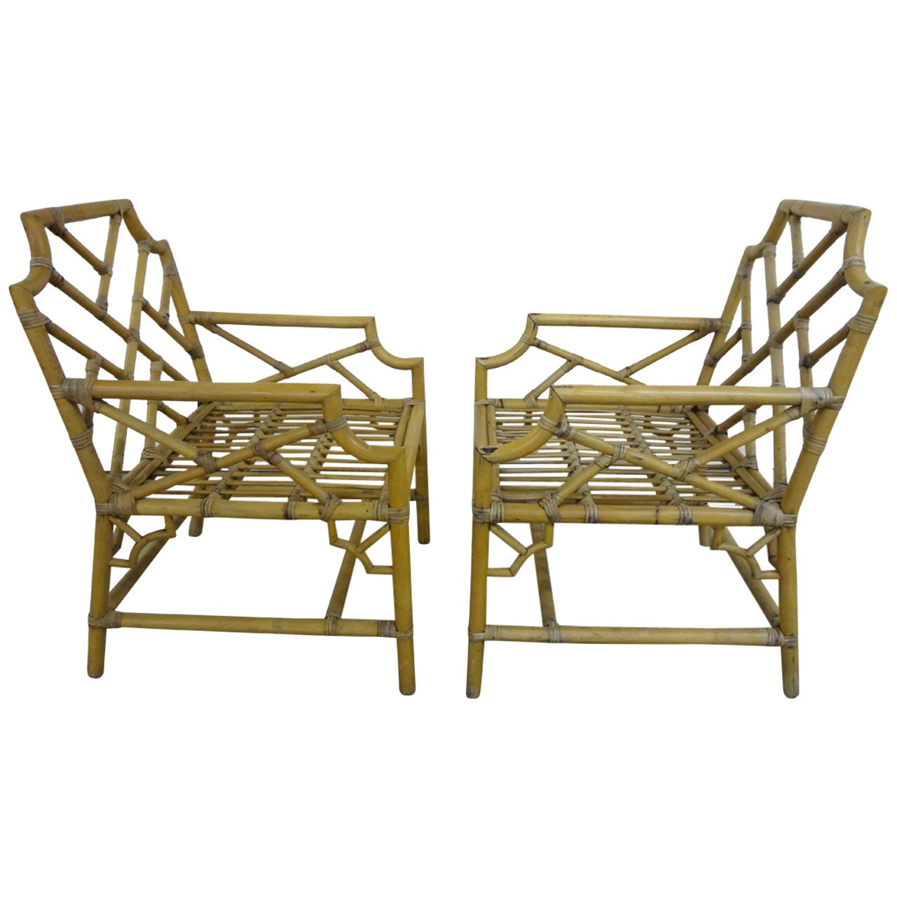 Pair of Bamboo Chippendale Armchairs For Sale
