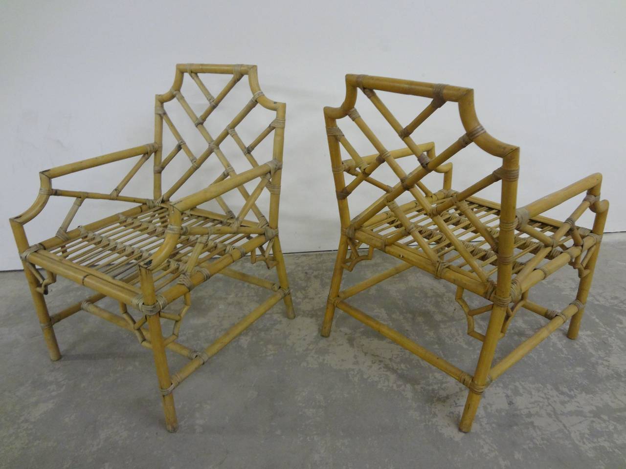 Mid-20th Century Pair of Bamboo Chippendale Armchairs For Sale