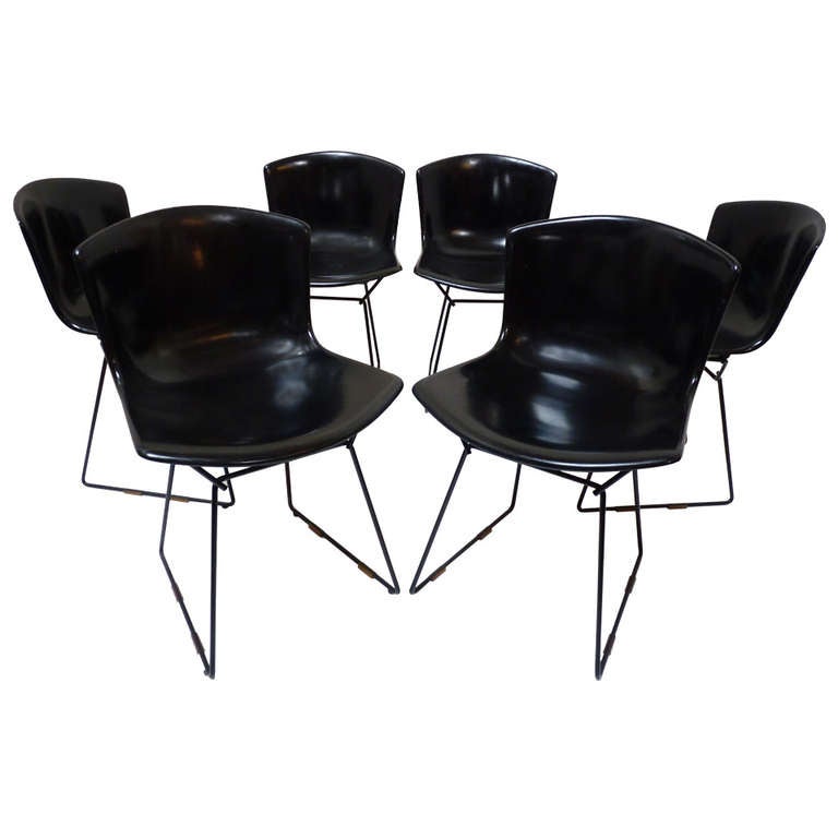 Set of 6 Fiberglass Bertoia Chairs in black. Set is in excellent condition. Original owner purchased set from her father, a knoll dealer in the early 1960's.