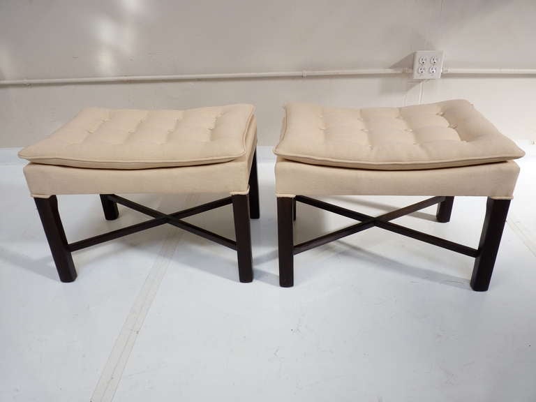 Pair of Tufted X Base Benches