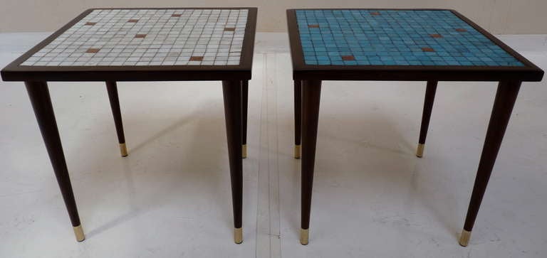 Glass Mosaic Tile Top Tables in Walnut 2