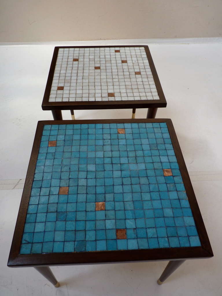 Glass Mosaic Tile Top Tables in Walnut 4